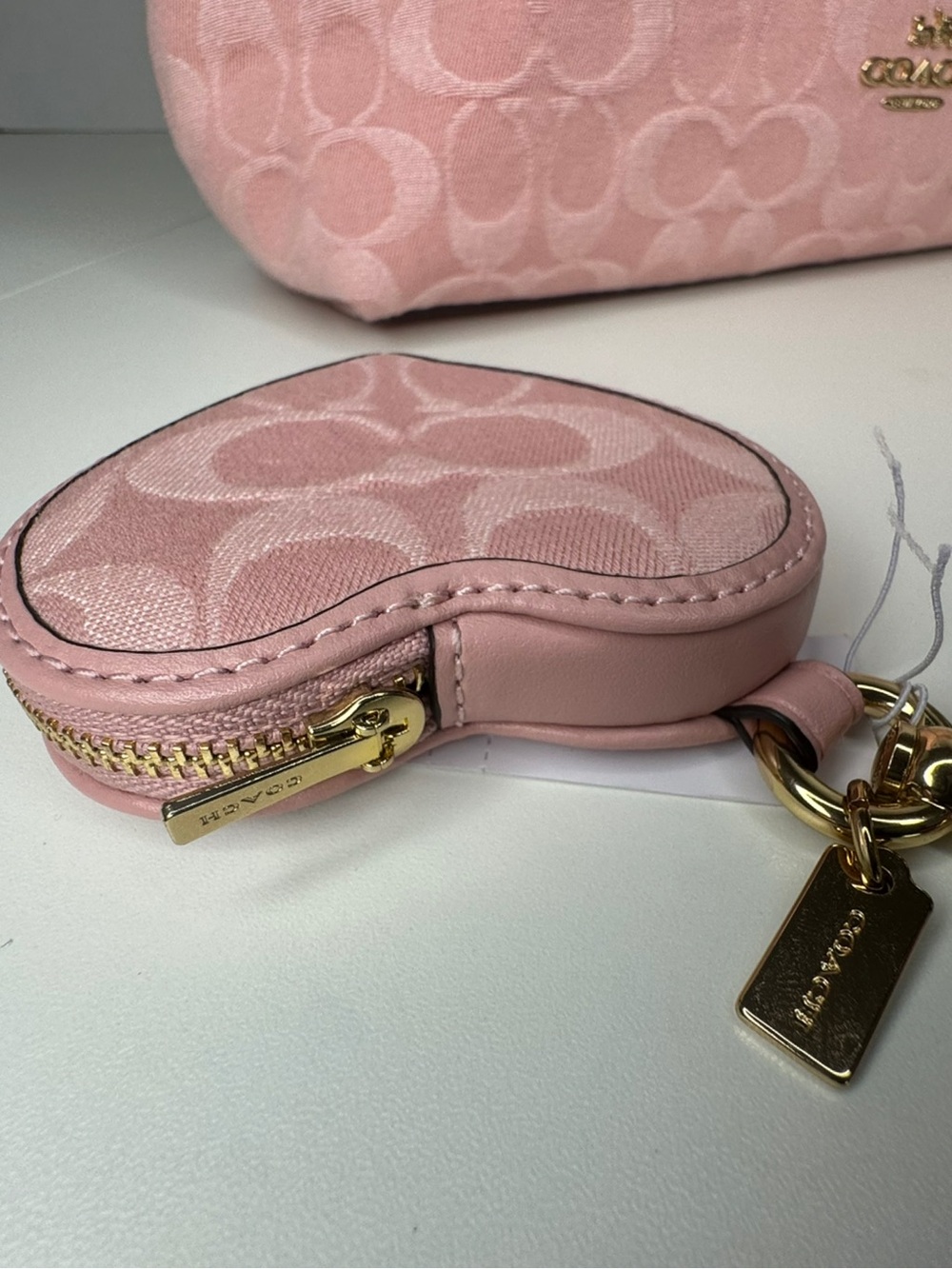 Coach Pink Signature Denim Heart Charm Bag Charm Coin Pouch NWT - Picture 4 of 4